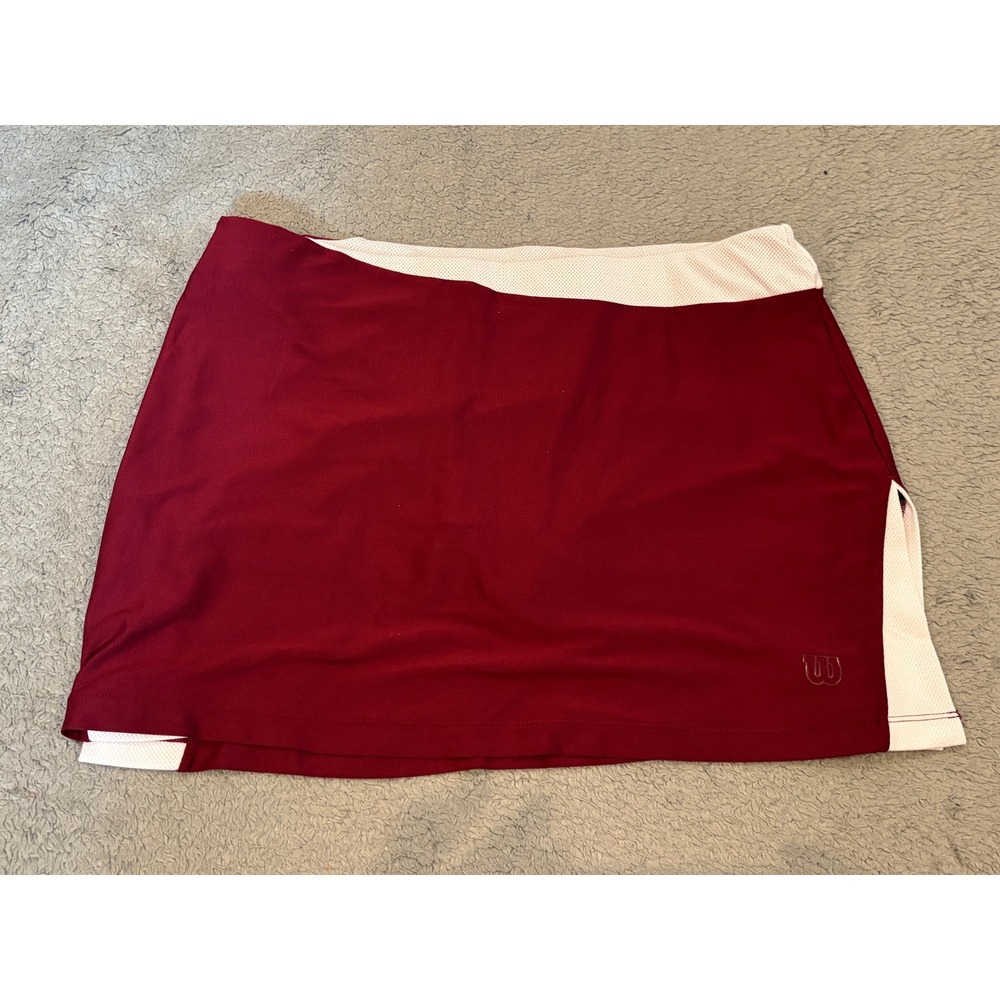 Wilson Womens Tennis Skort Medium Maroon Burgundy White Mesh Trim Athletic Skirt